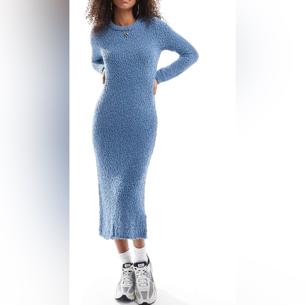Only Long Sleeve Textured Blue Dress